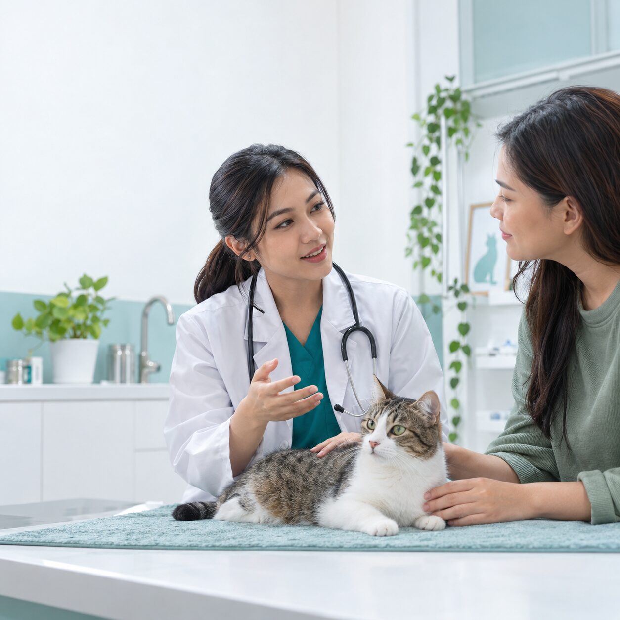 Pemilik mencatat perubahan mata kucing sebelum konsultasi dokter hewan